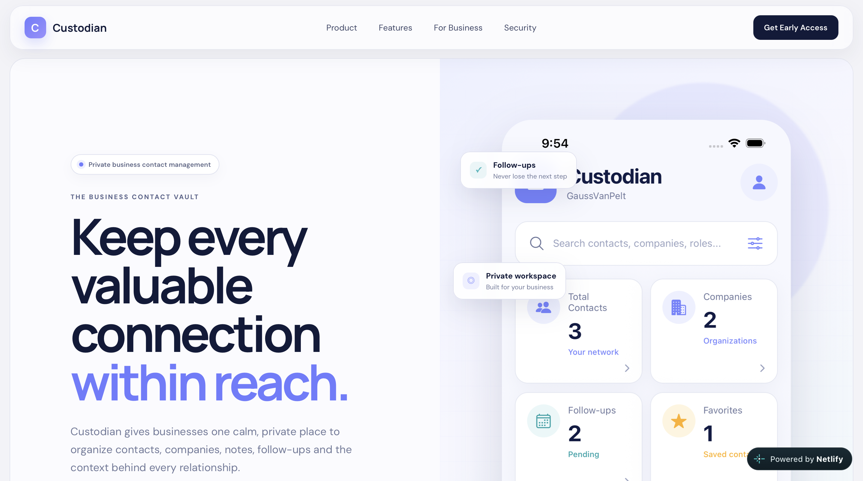 Custodian business website homepage