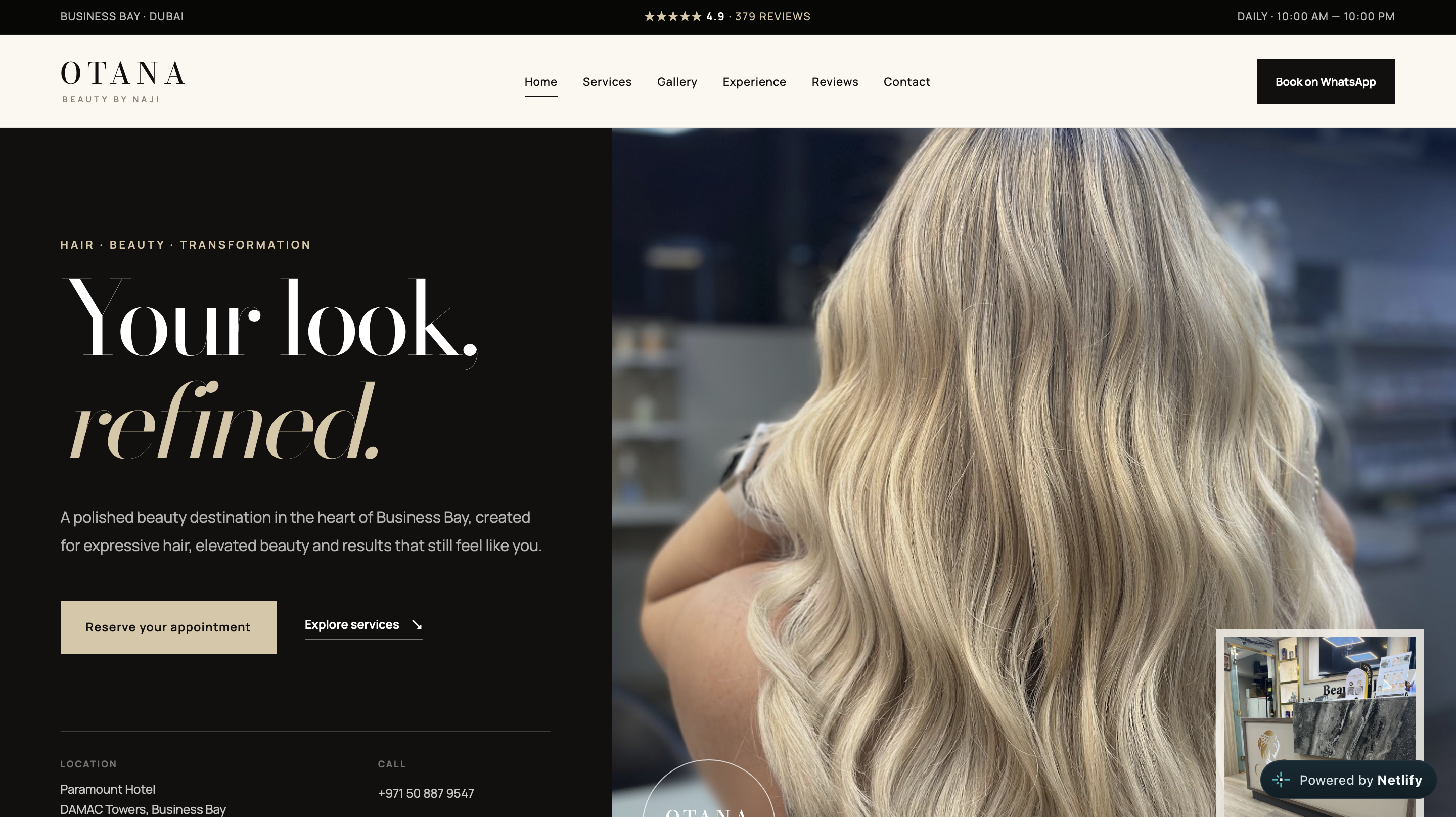 Otana Beauty by Naji website homepage